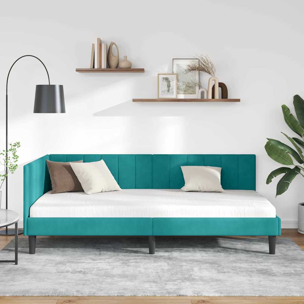 Hjørnesengramme med hovedgærde Turkis 100 cm x 200 cm Fløjl
