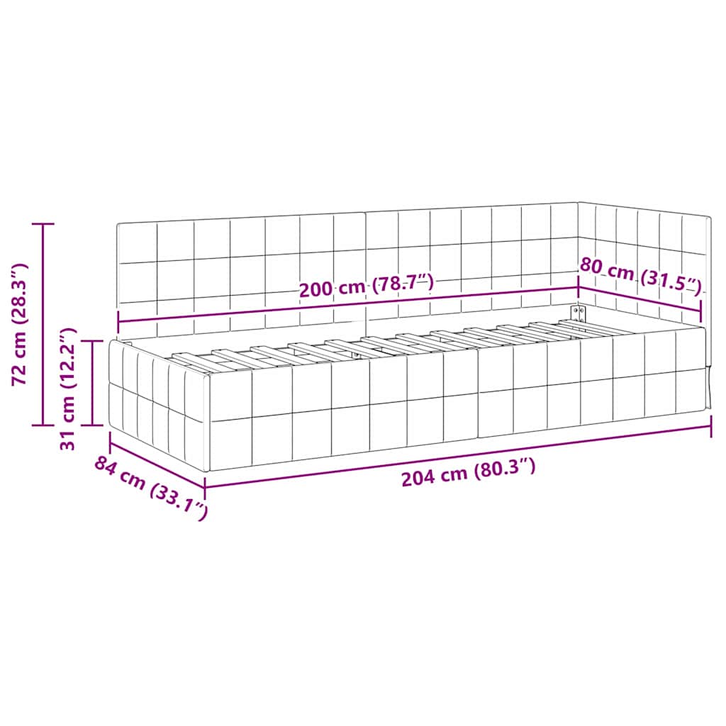 Hjørnesengramme med hovedgærde Mørkegrå 80 cm x 200 cm Fløjl