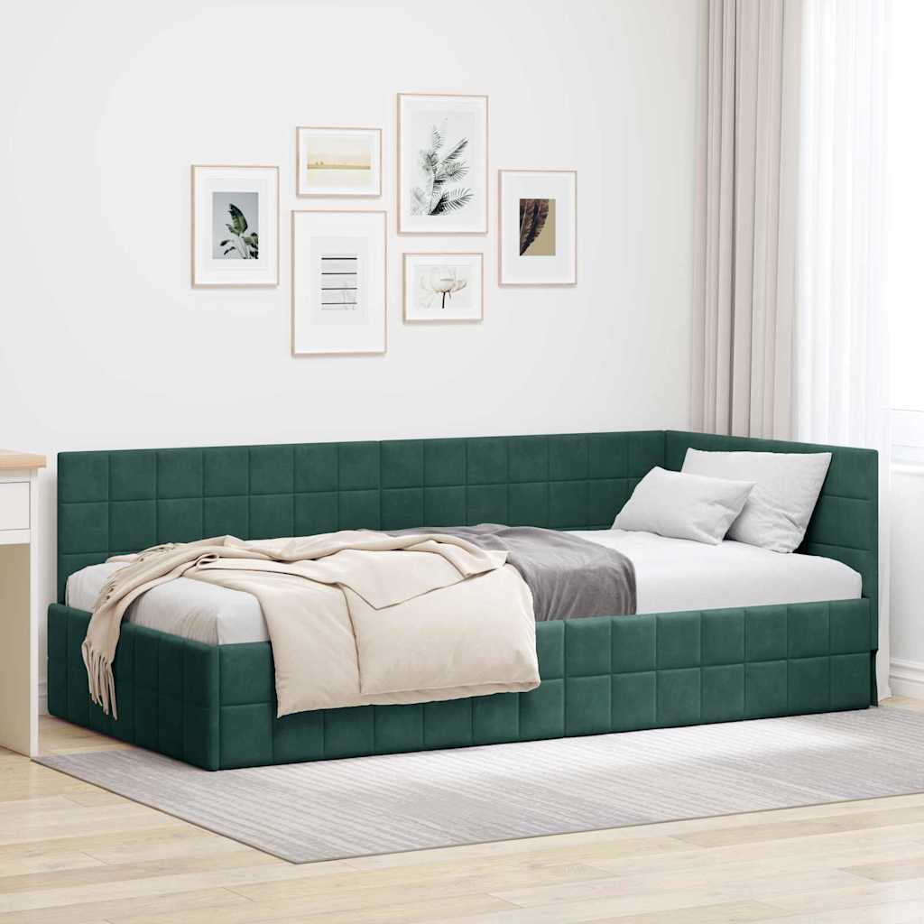 Hjørnesengramme med hovedgærde Mørkegrøn 90 cm x 190 cm Fløjl