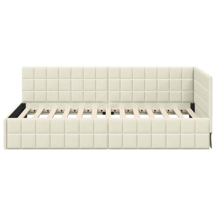 Hjørnesengramme med hovedgærde Creme 90 cm x 190 cm Fløjl