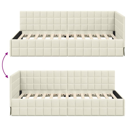 Hjørnesengramme med hovedgærde Creme 90 cm x 190 cm Fløjl