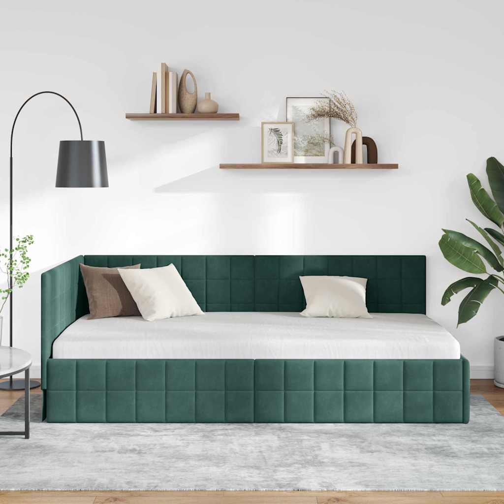 Hjørnesengramme med hovedgærde Mørkegrøn 90 cm x 200 cm Fløjl
