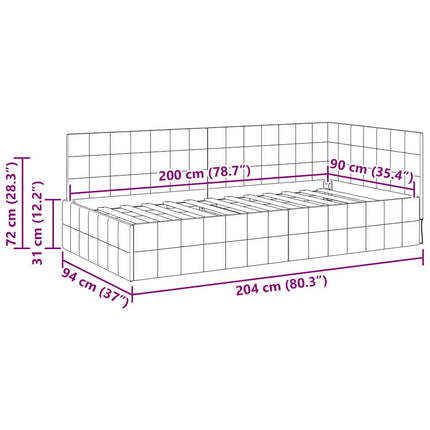 Hjørnesengramme med hovedgærde Lyserød 90 cm x 200 cm Fløjl