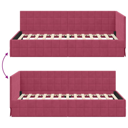 Hjørnesengramme med hovedgærde Vinrød 90 cm x 200 cm Fløjl