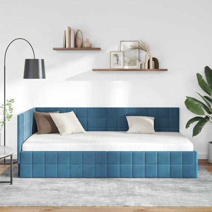 Hjørnesengramme med hovedgærde Blå 100 cm x 200 cm Fløjl