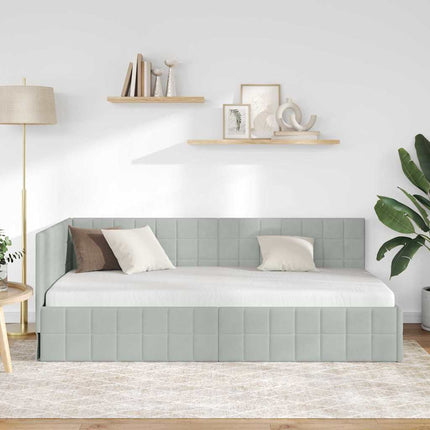 Hjørnesengramme med hovedgærde Lysegrå 100 cm x 200 cm Fløjl