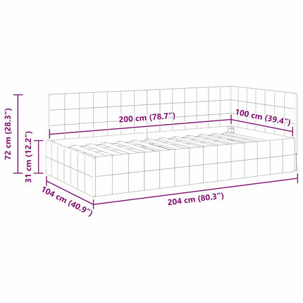 Hjørnesengramme med hovedgærde Lysegrå 100 cm x 200 cm Fløjl