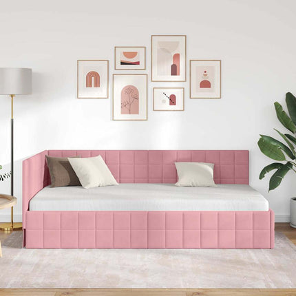 Hjørnesengramme med hovedgærde Lyserød 100 cm x 200 cm Fløjl