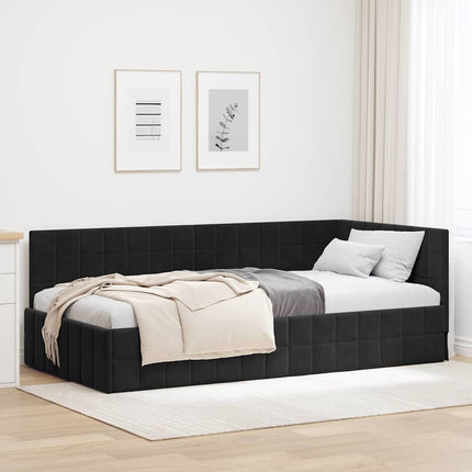 Hjørnesengramme med hovedgærde Sort 100 cm x 200 cm Fløjl