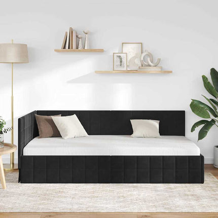 Hjørnesengramme med hovedgærde Sort 100 cm x 200 cm Fløjl