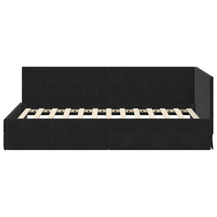 Hjørnesengramme med hovedgærde Sort 100 cm x 200 cm Fløjl