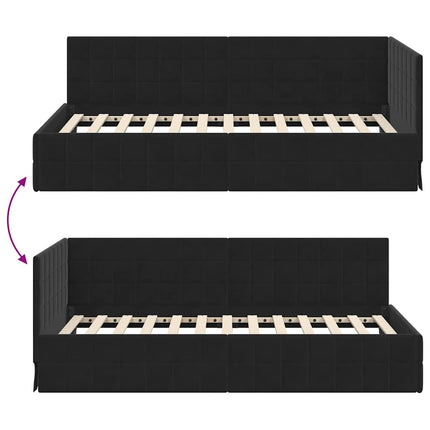 Hjørnesengramme med hovedgærde Sort 100 cm x 200 cm Fløjl