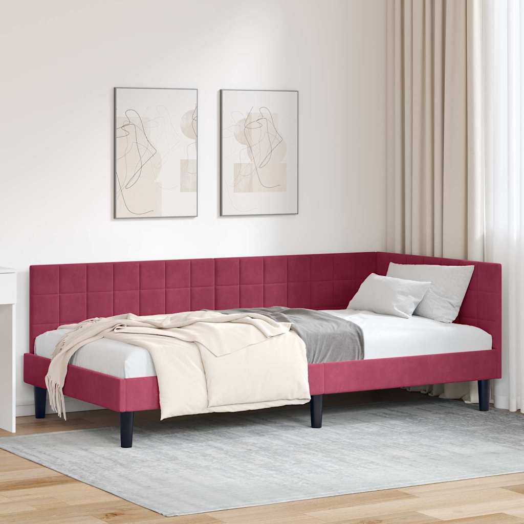 Hjørnesengramme med hovedgærde Vinrød 90 cm x 190 cm Fløjl