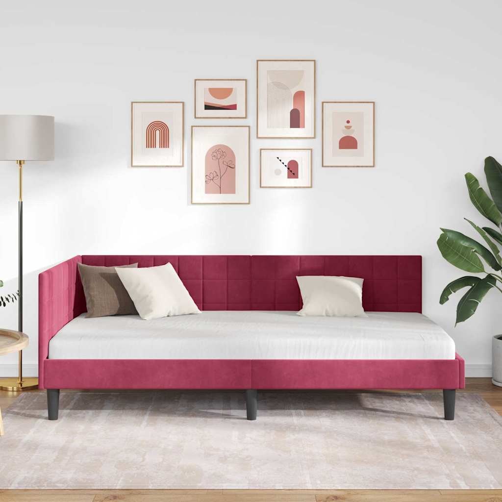 Hjørnesengramme med hovedgærde Vinrød 90 cm x 190 cm Fløjl
