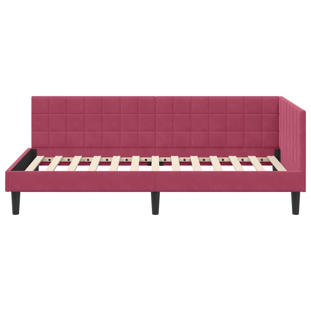 Hjørnesengramme med hovedgærde Vinrød 90 cm x 190 cm Fløjl
