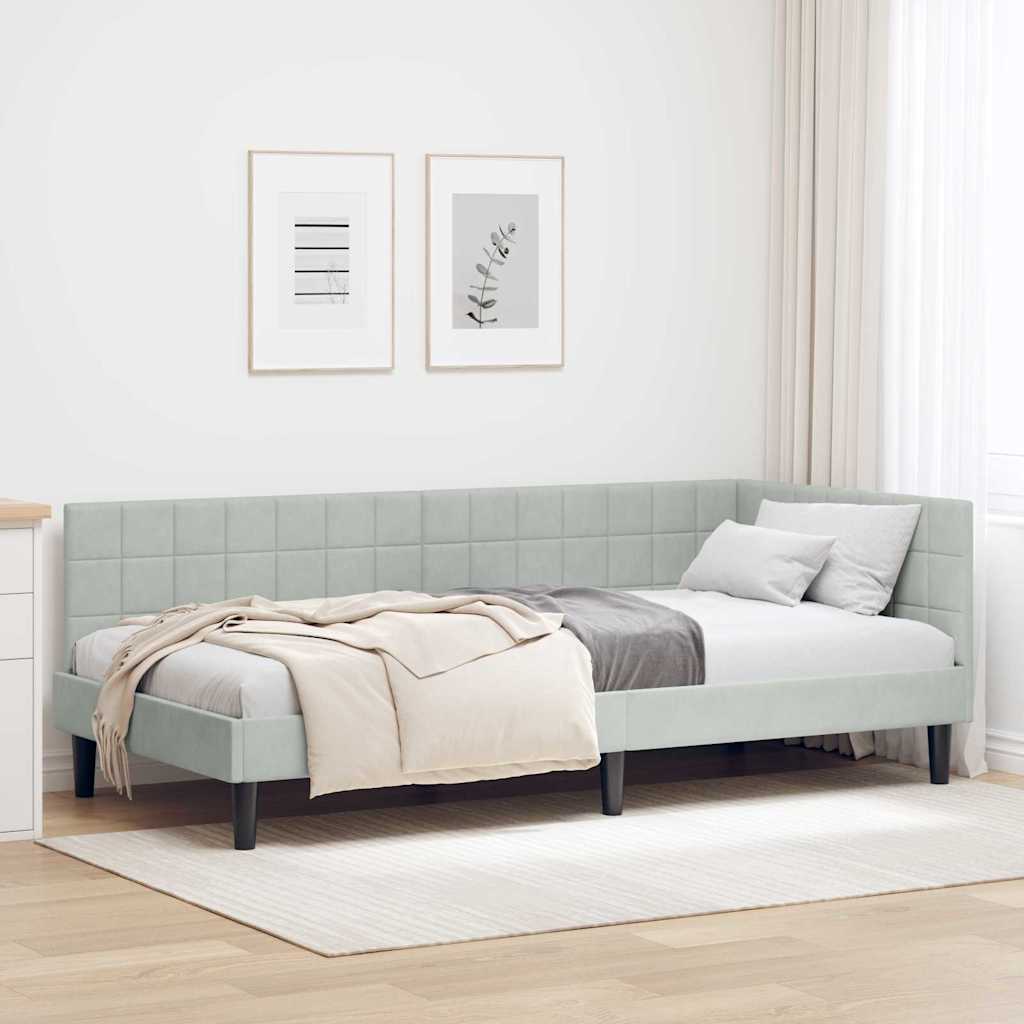 Hjørnesengramme med hovedgærde Lysegrå 90 cm x 200 cm Fløjl