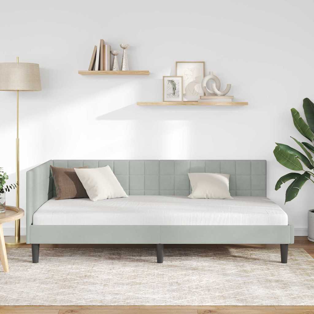 Hjørnesengramme med hovedgærde Lysegrå 90 cm x 200 cm Fløjl