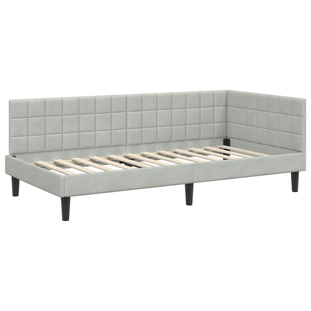Hjørnesengramme med hovedgærde Lysegrå 90 cm x 200 cm Fløjl