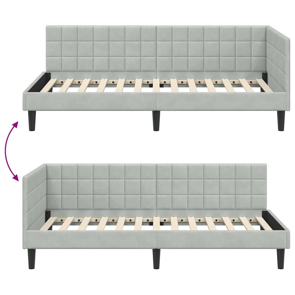 Hjørnesengramme med hovedgærde Lysegrå 90 cm x 200 cm Fløjl