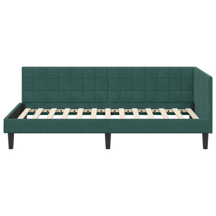 Hjørnesengramme med hovedgærde Mørkegrøn 90 cm x 200 cm Fløjl