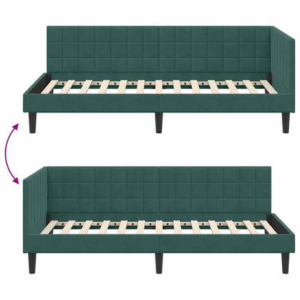 Hjørnesengramme med hovedgærde Mørkegrøn 90 cm x 200 cm Fløjl