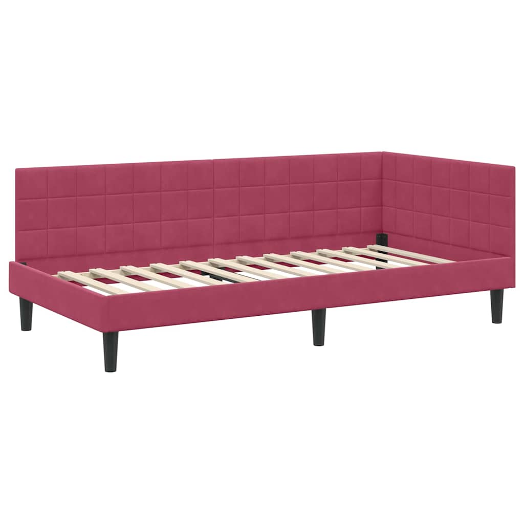 Hjørnesengramme med hovedgærde Vinrød 90 cm x 200 cm Fløjl