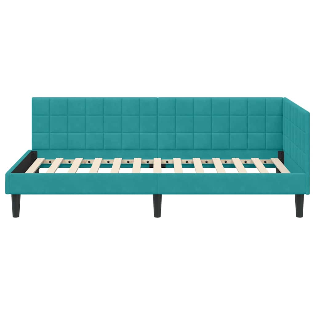 Hjørnesengramme med hovedgærde Turkis 90 cm x 200 cm Fløjl