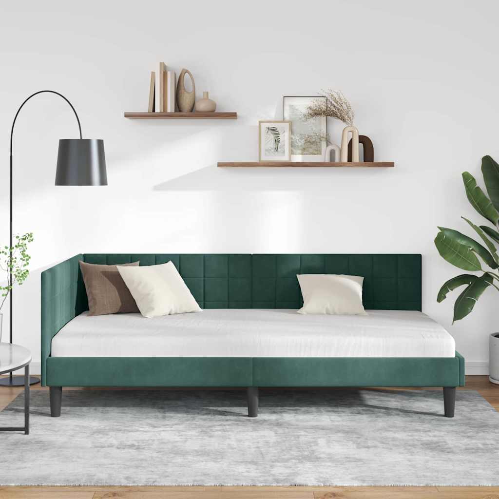 Hjørnesengramme med hovedgærde Mørkegrøn 100 cm x 200 cm Fløjl