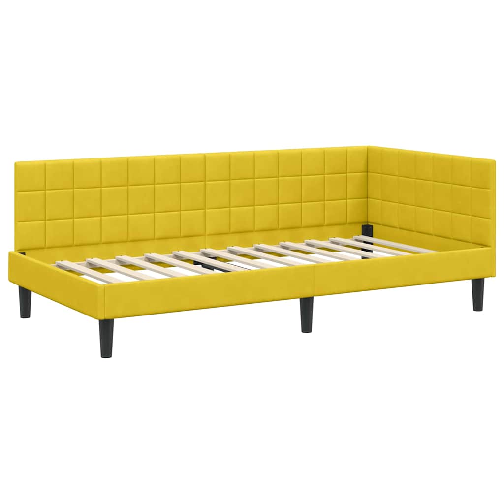 Hjørnesengramme med hovedgærde Gul 100 cm x 200 cm Fløjl