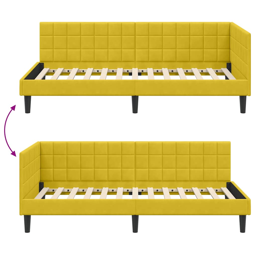 Hjørnesengramme med hovedgærde Gul 100 cm x 200 cm Fløjl