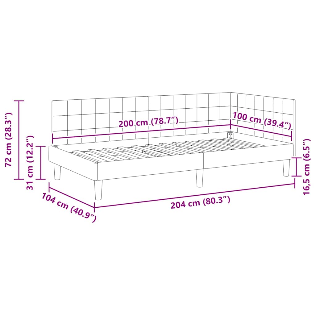 Hjørnesengramme med hovedgærde Gul 100 cm x 200 cm Fløjl