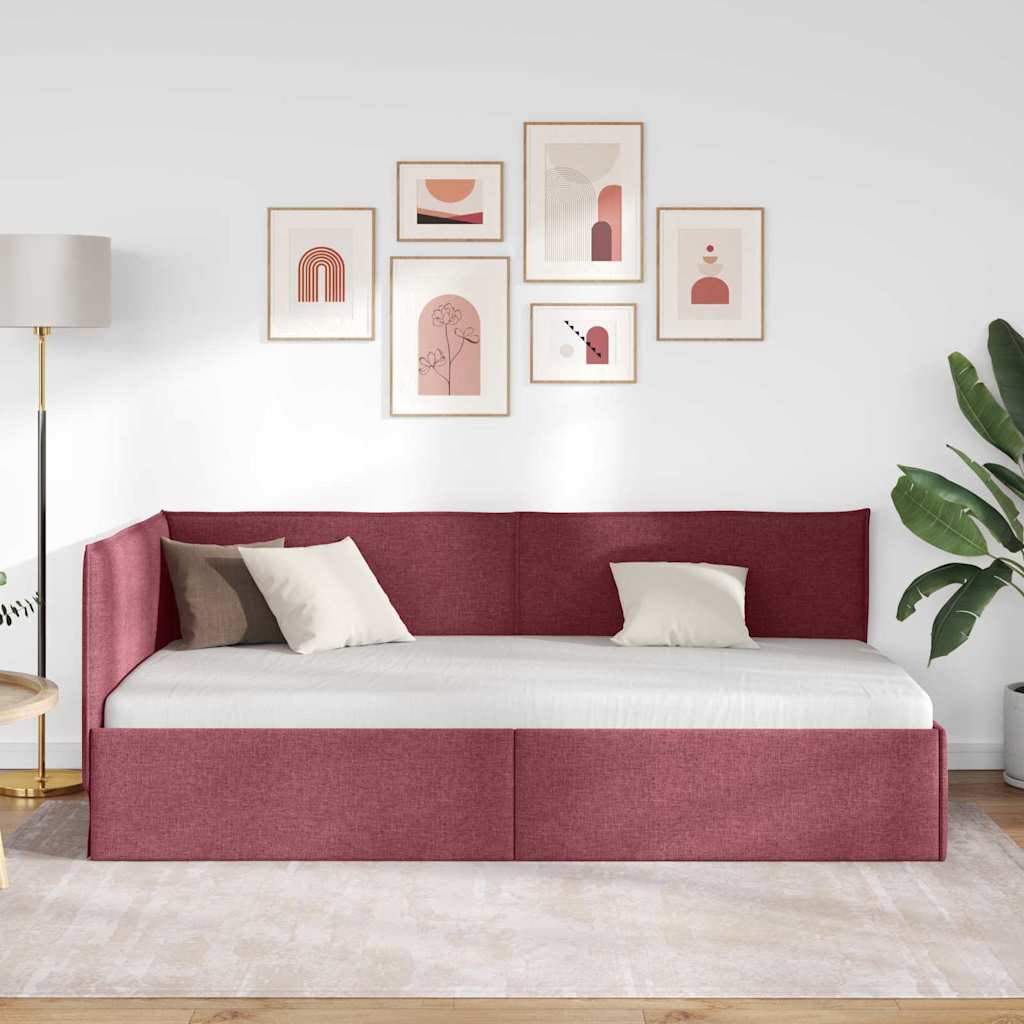 Hjørnesengramme med hovedgærde Vinrød 90 x 190 cm Stof