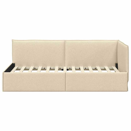 Hjørnesengramme med hovedgærde Creme 90 x 200 cm Stof