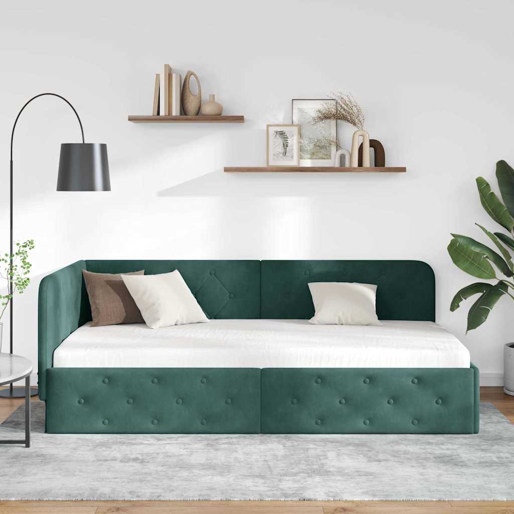 Hjørnesengramme Mørkegrøn 100 x 200 cm Fløjl