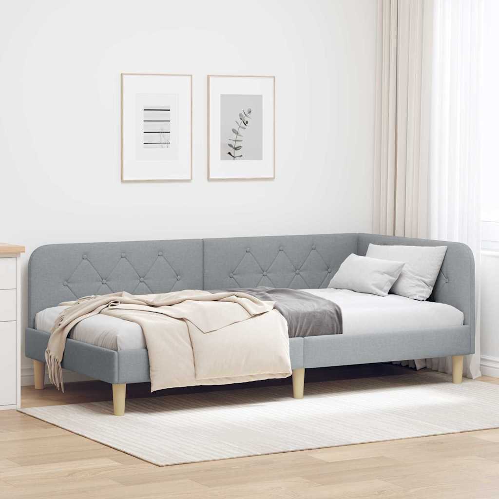 Hjørnesengramme Lysegrå 90 x 190 cm Stof