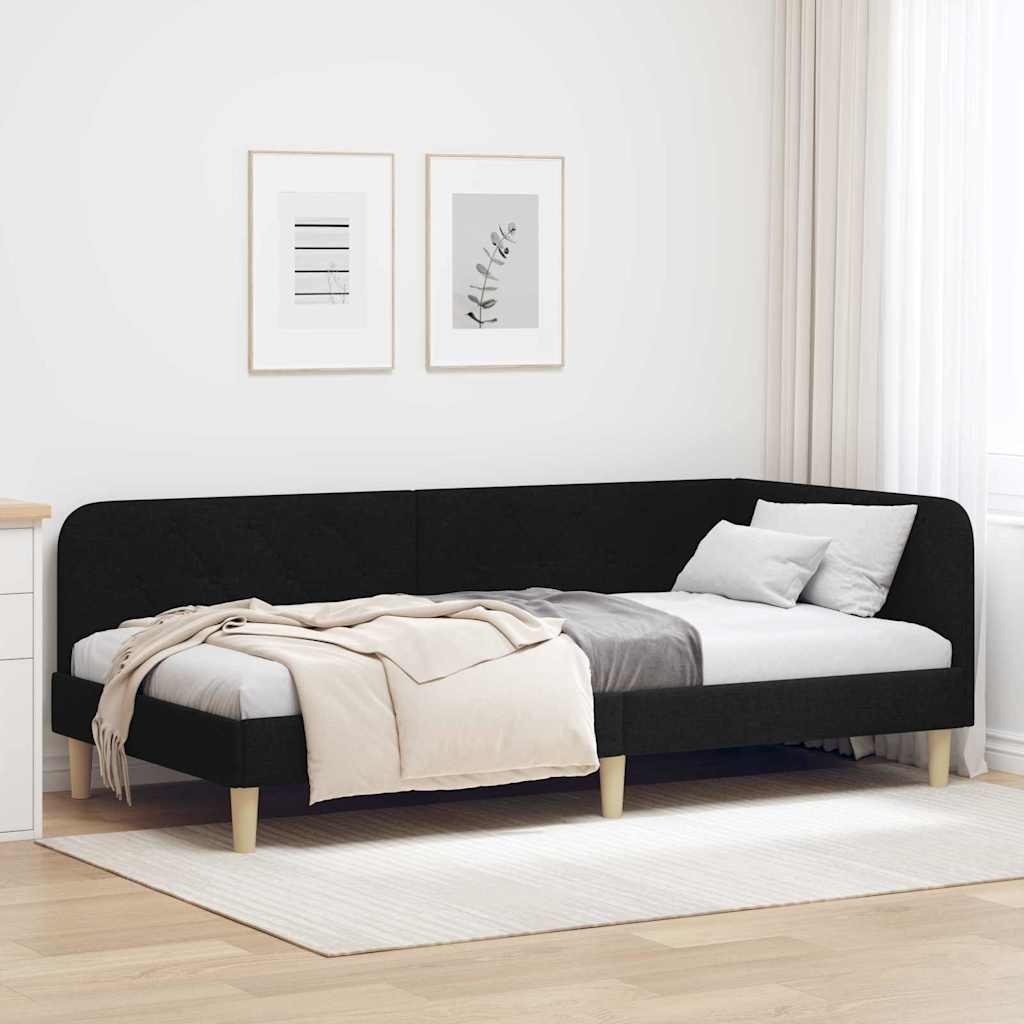 Hjørnesengramme Sort 90 x 190 cm Stof