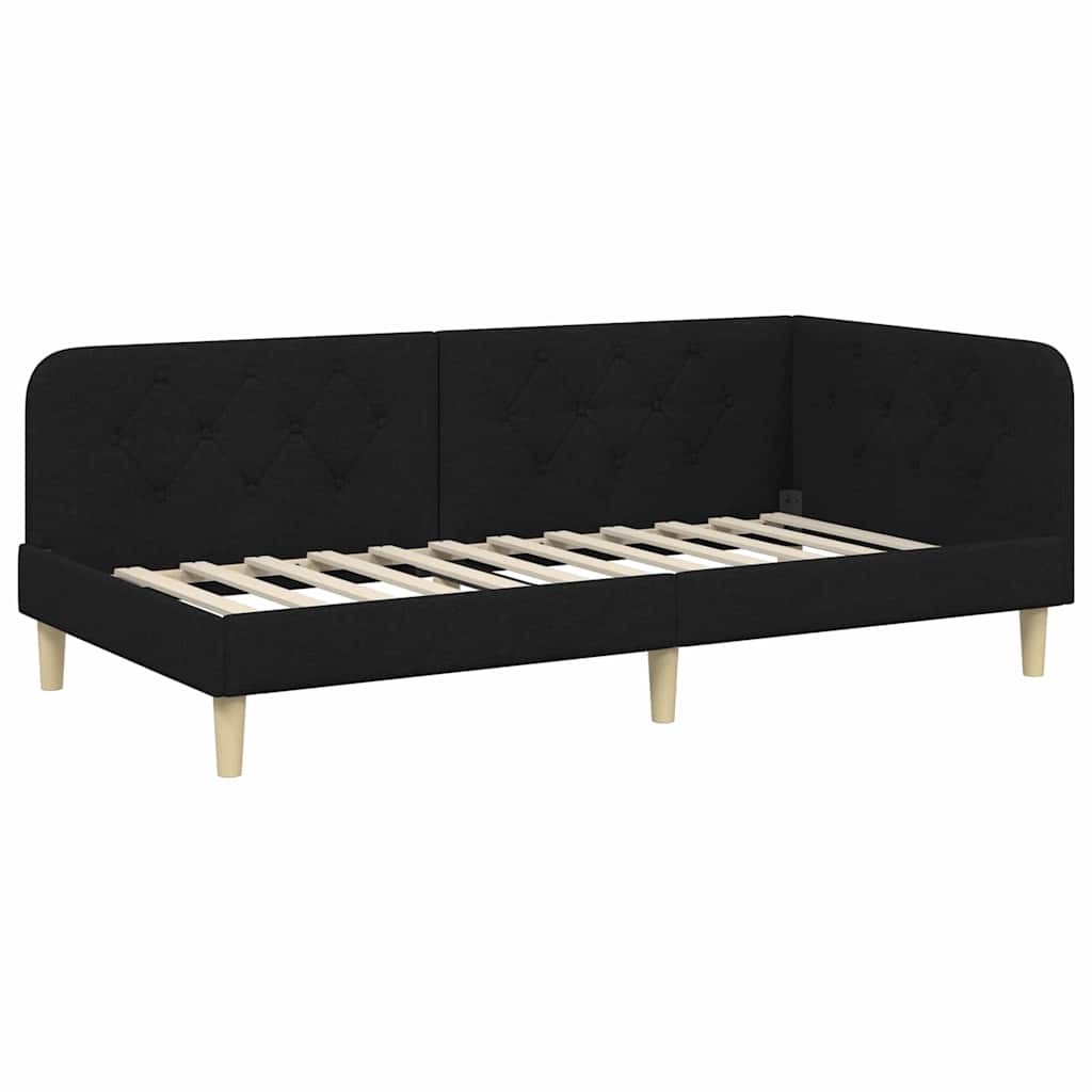 Hjørnesengramme Sort 90 x 190 cm Stof