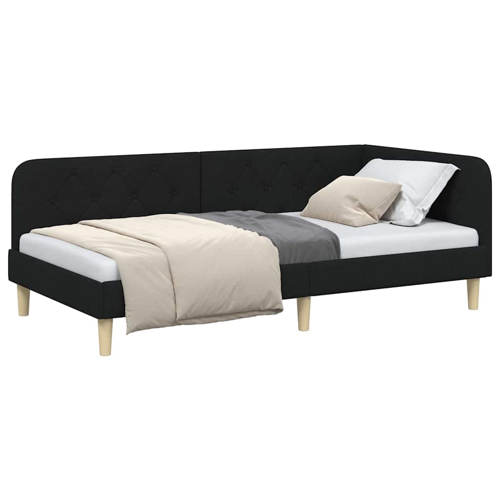 Hjørnesengramme Sort 90 x 190 cm Stof