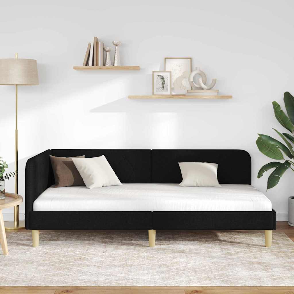 Hjørnesengramme Sort 90 x 200 cm Stof