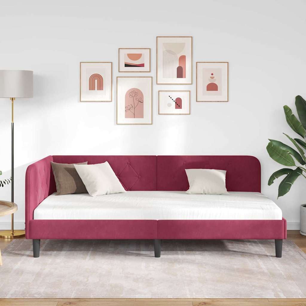 Hjørnesengramme Vinrød 90 x 190 cm Fløjl