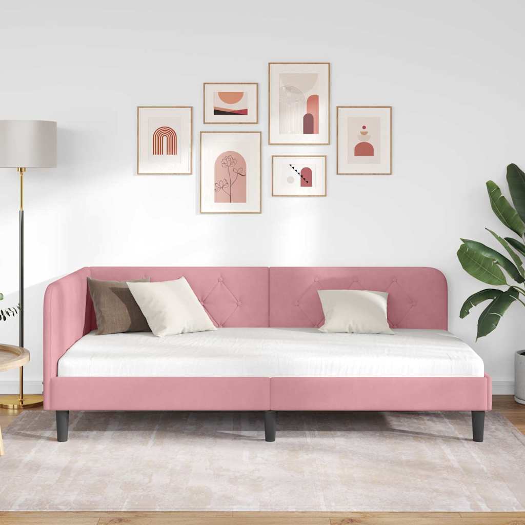 Hjørnesengramme Lyserød 100 x 200 cm Fløjl
