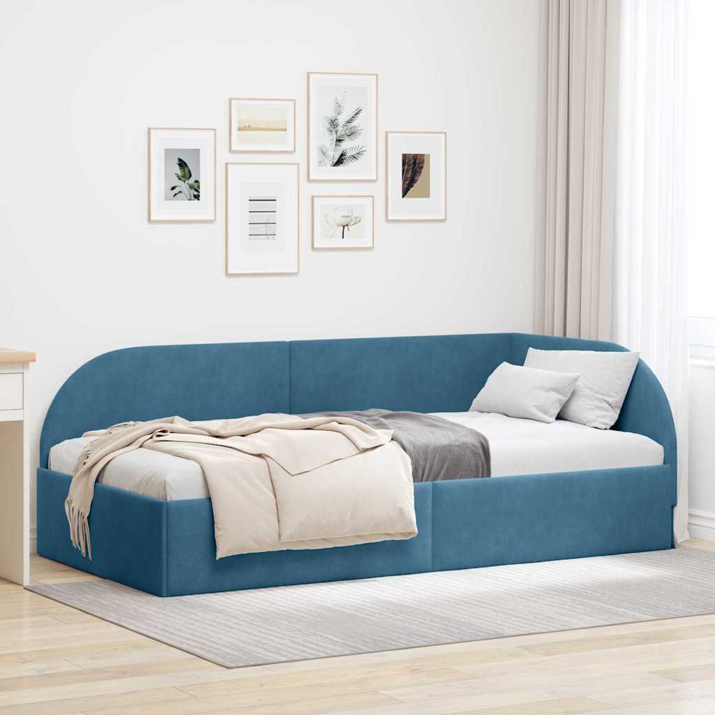 Hjørnesengramme med hovedgærde Blå 80 cm x 200 cm Fløjl