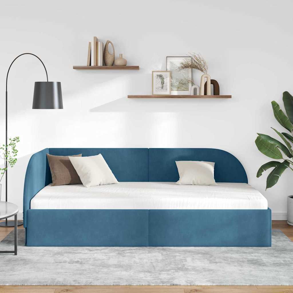 Hjørnesengramme med hovedgærde Blå 80 cm x 200 cm Fløjl