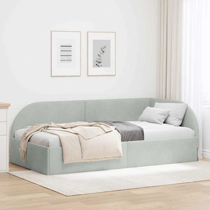 Hjørnesengramme med hovedgærde Lysegrå 80 cm x 200 cm Fløjl