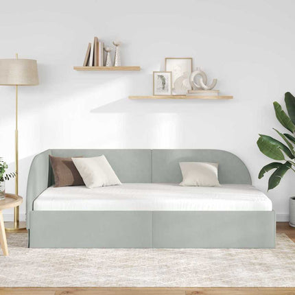Hjørnesengramme med hovedgærde Lysegrå 80 cm x 200 cm Fløjl