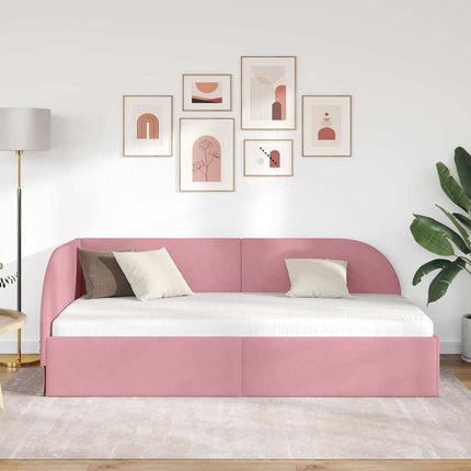 Hjørnesengramme med hovedgærde Lyserød 80 cm x 200 cm Fløjl