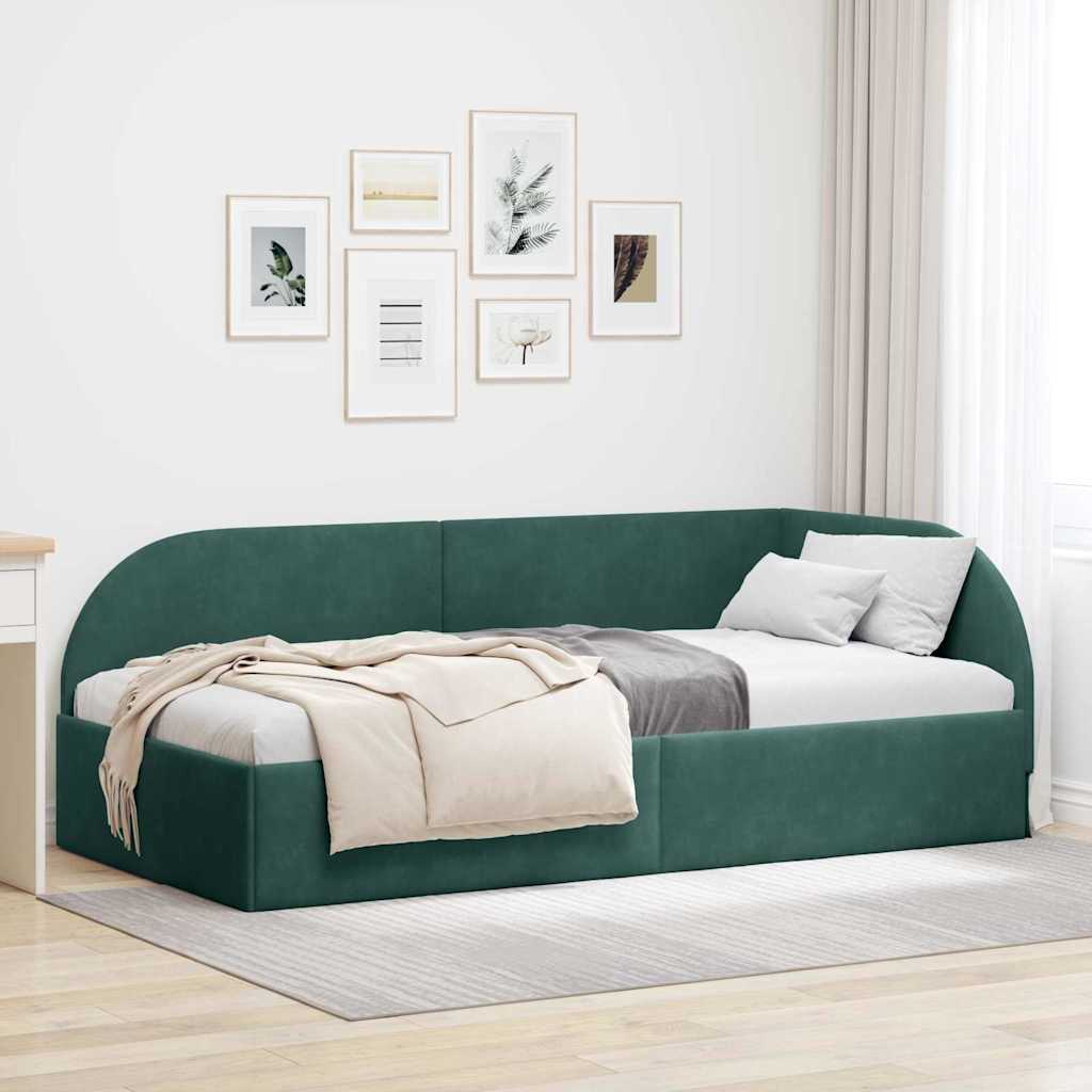 Hjørnesengramme med hovedgærde Mørkegrøn 90 cm x 190 cm Fløjl