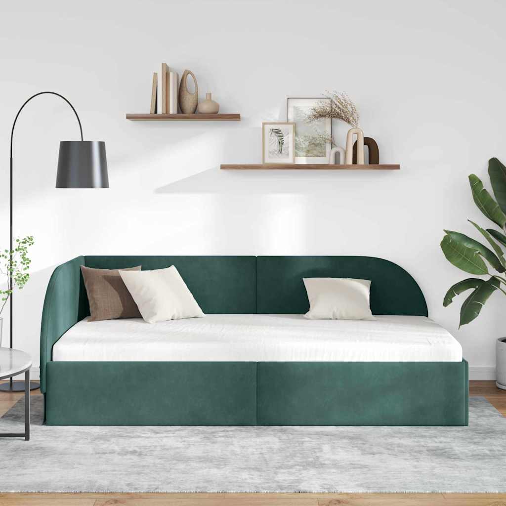Hjørnesengramme med hovedgærde Mørkegrøn 90 cm x 190 cm Fløjl