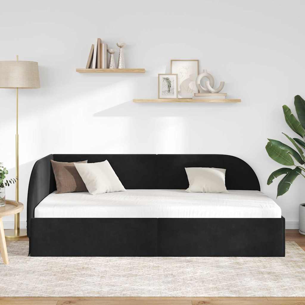 Hjørnesengramme med hovedgærde Sort 100 cm x 200 cm Fløjl