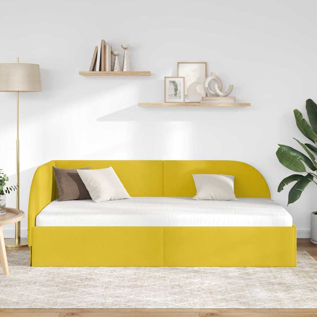 Hjørnesengramme med hovedgærde Gul 100 cm x 200 cm Fløjl